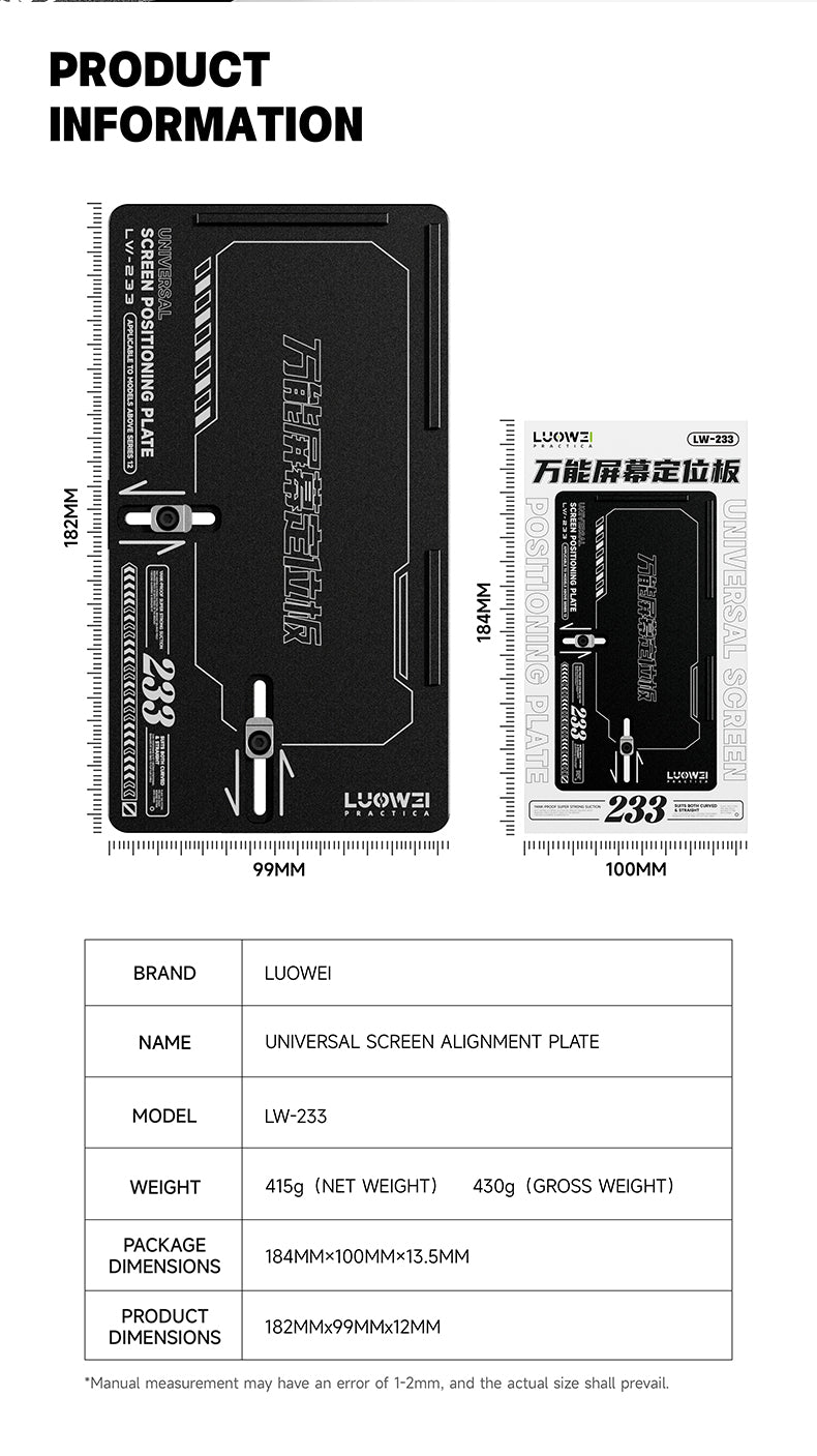 LUOWEI BASE PARA ALINEAR GLASS Y PANTALLA LW-233
