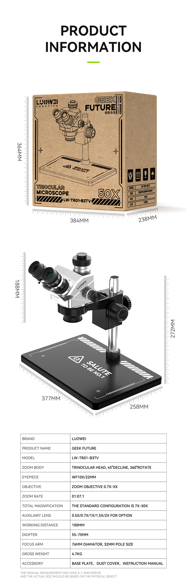 LUOWEI MICROSCOPIO TRINOCULAR GEEK FUTURE CON PANTALLA HD 10.1" LW-TR01-B3TV-DP01