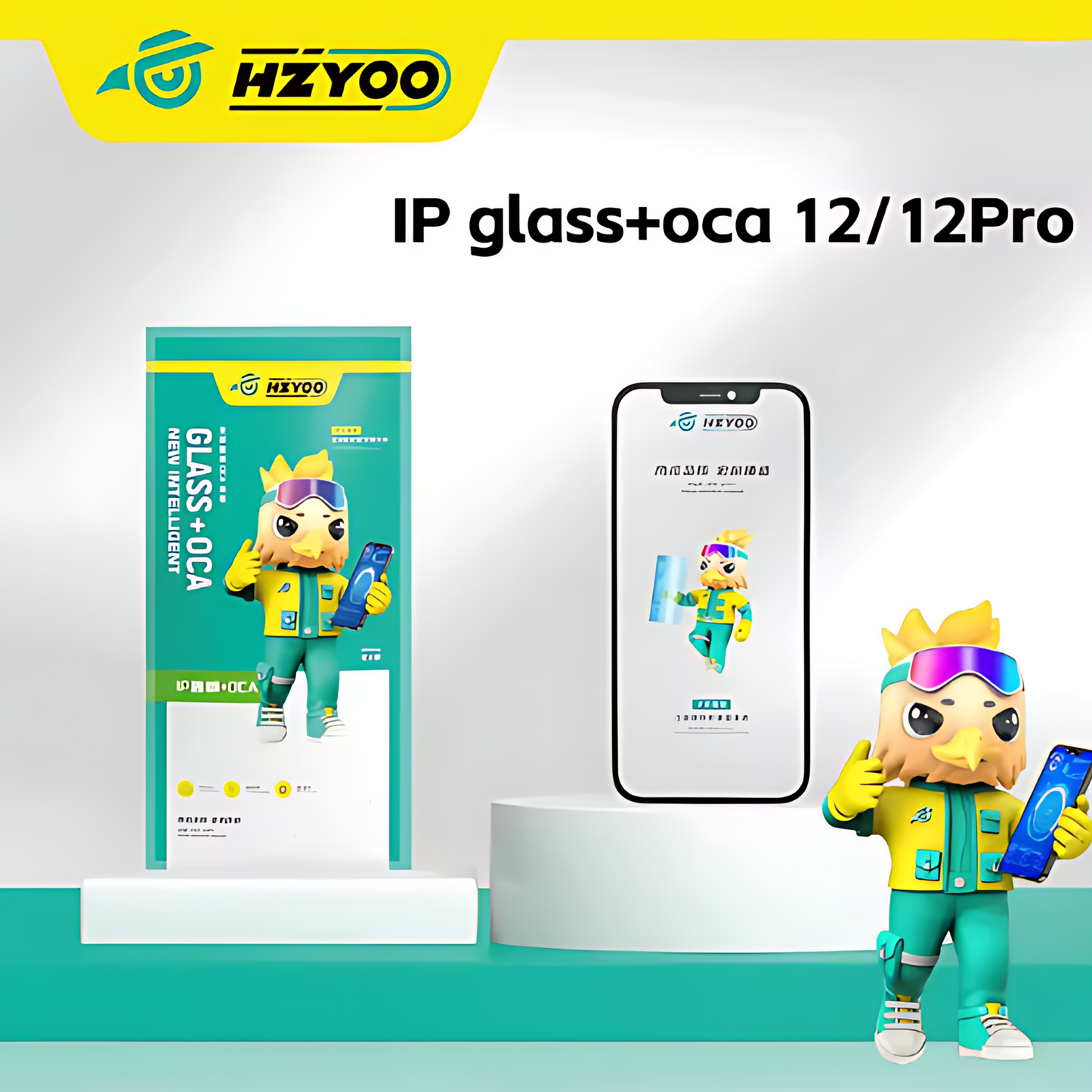 HZYOO GLASS CON OCA PARA IPHONE SERIE 12 - 16