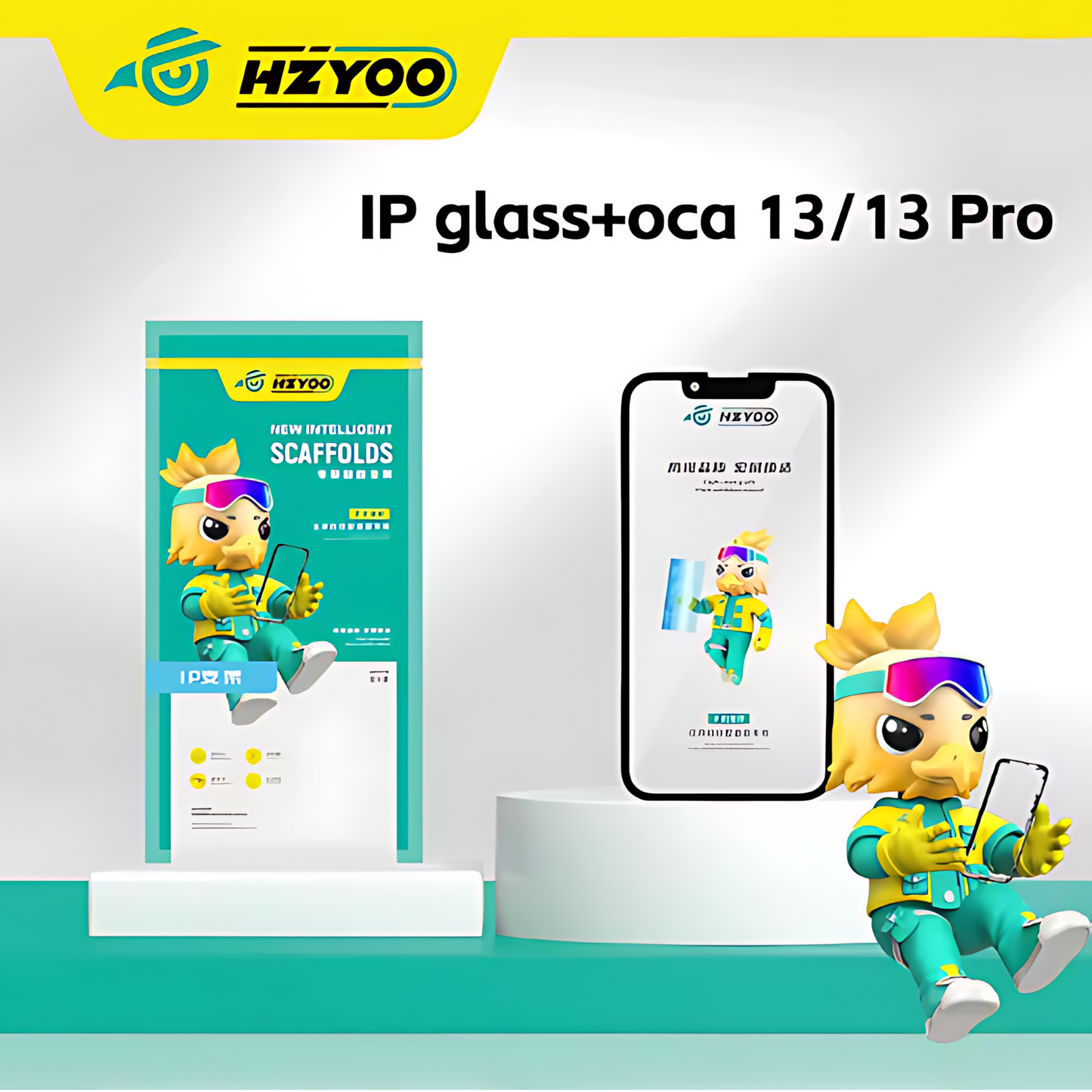 HZYOO GLASS CON OCA PARA IPHONE SERIE 12 - 16
