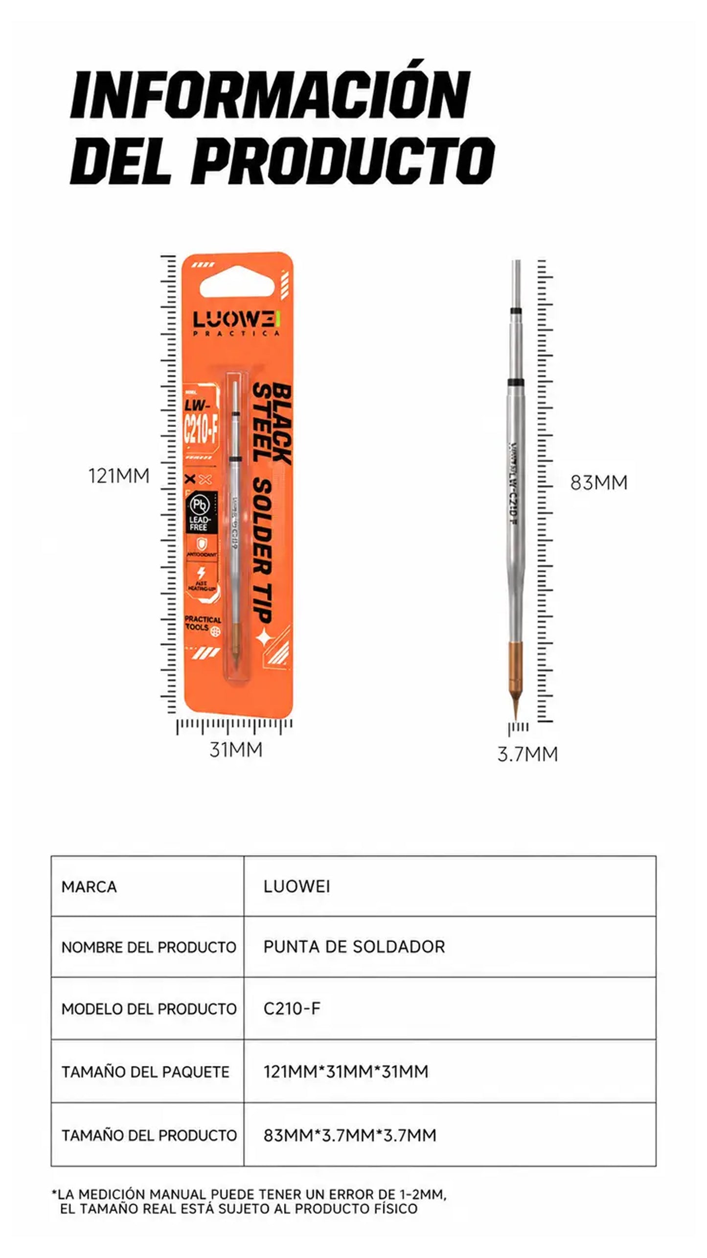 LUOWEI PUNTA RECTA ANTIOXIDANTE PARA CAUTIN LW-C210-F