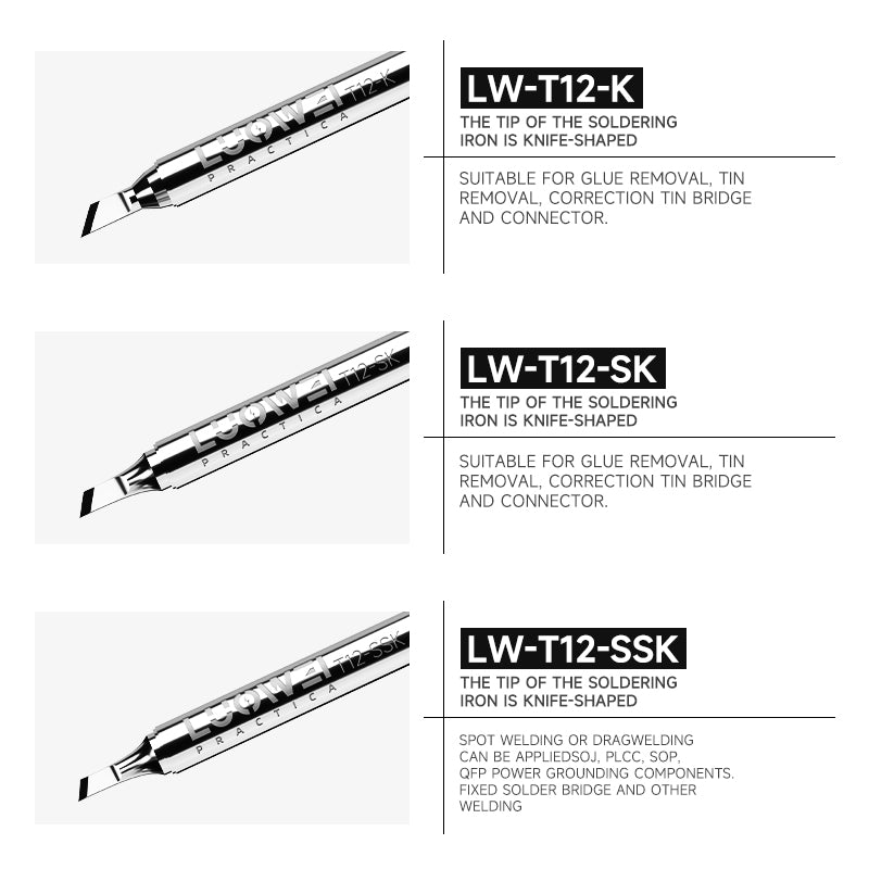 LUOWEI PUNTAS PARA CAUTIN LW-T12 (BISELADA, CURVA Y RECTA)