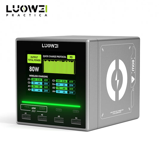 LUOWEI MULTIPUERTO RAPTOR 80W, 4 ENTRADAS TIPO C, 4 USB LW-U1 MINI