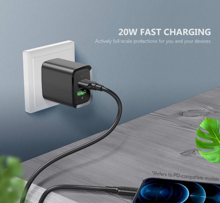 ESOULK CARGADOR CARGA RAPIDA 20W CON CABLE DE TIPO C A TIPO C NEGRO