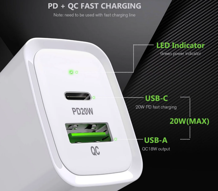 ESOULK CARGADOR DE PARED CARGA RAPIDA 20W BLANCO
