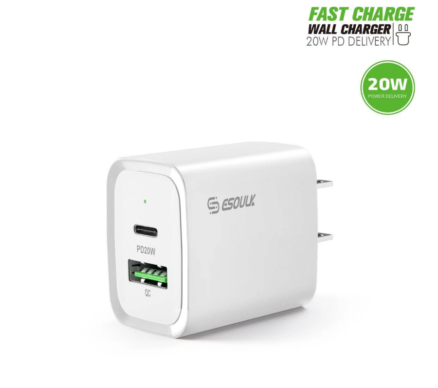 ESOULK CARGADOR DE PARED CARGA RAPIDA 20W BLANCO