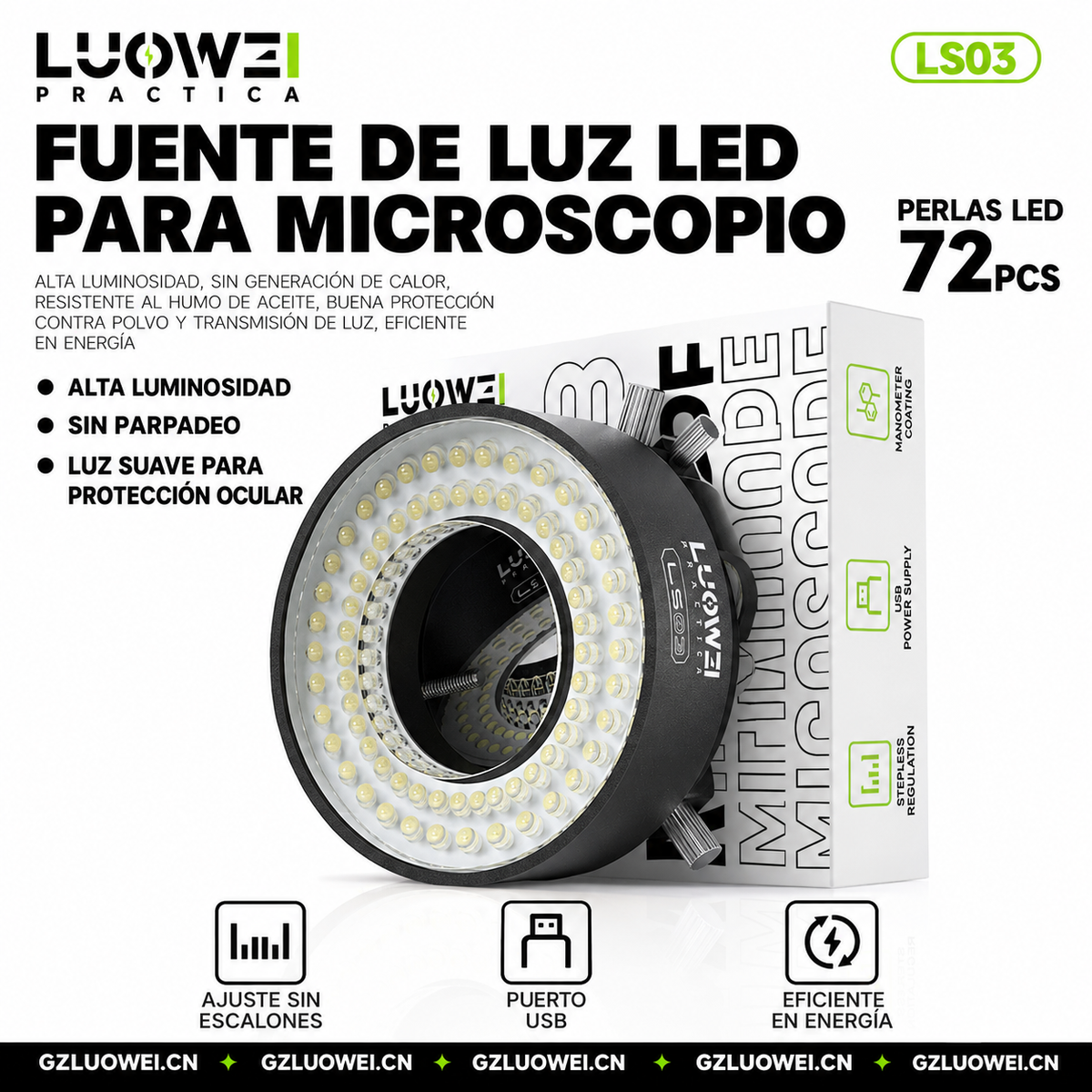 LUOWEI MICROSCOPIO TRINOCULAR TR01 7050X CON SOPORTE GK04 (INCLUYE ANILLO DE LUZ LS03)