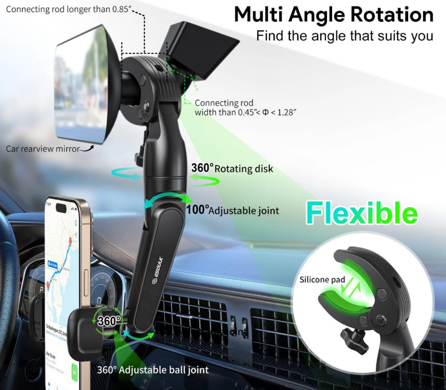 ESOULK SOPORTE DE CELULAR PARA ESPEJO RETROVISOR DE COCHE NEGRO