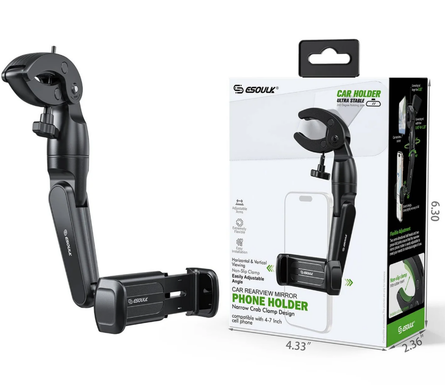 ESOULK SOPORTE DE CELULAR PARA ESPEJO RETROVISOR DE COCHE NEGRO
