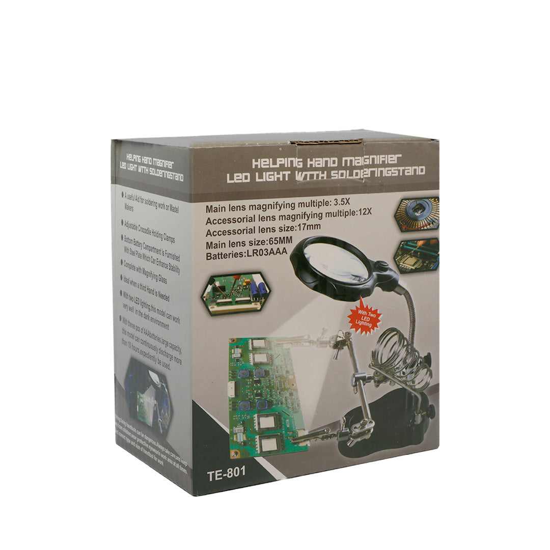 SOPORTE Y LUPA CON LUZ LED PARA SOLDAR TE-801