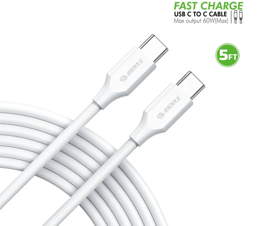 ESOULK CABLE DE CARGA Y DATOS TIPO C A TIPO C DE 60 WATTS DE 1.5 METROS Blanco