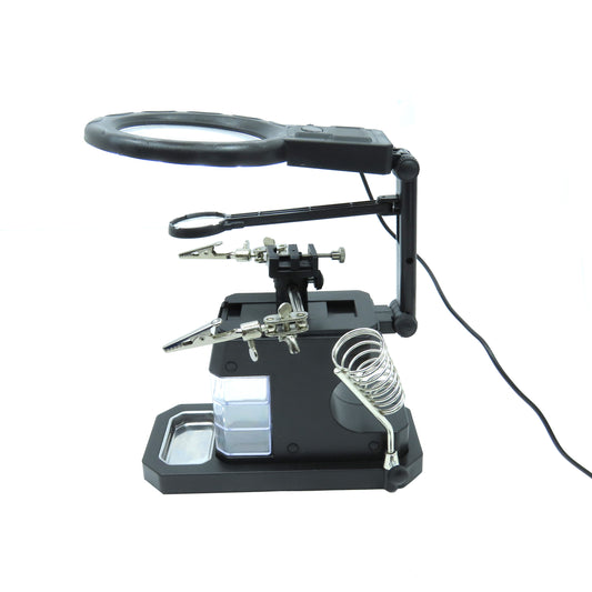 SOPORTE Y LUPA CON LUZ LED PARA SOLDAR TE-803