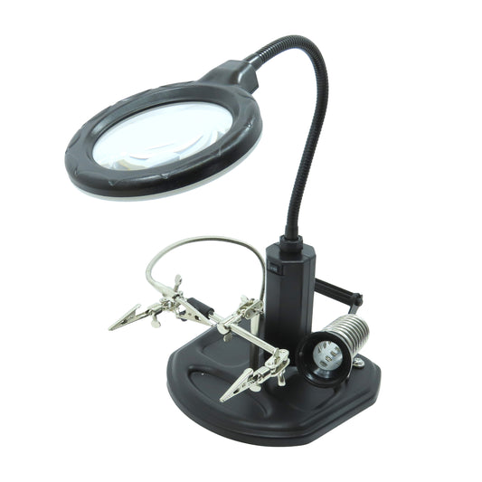 SOPORTE Y LUPA CON LUZ LED PARA SOLDAR TE-802