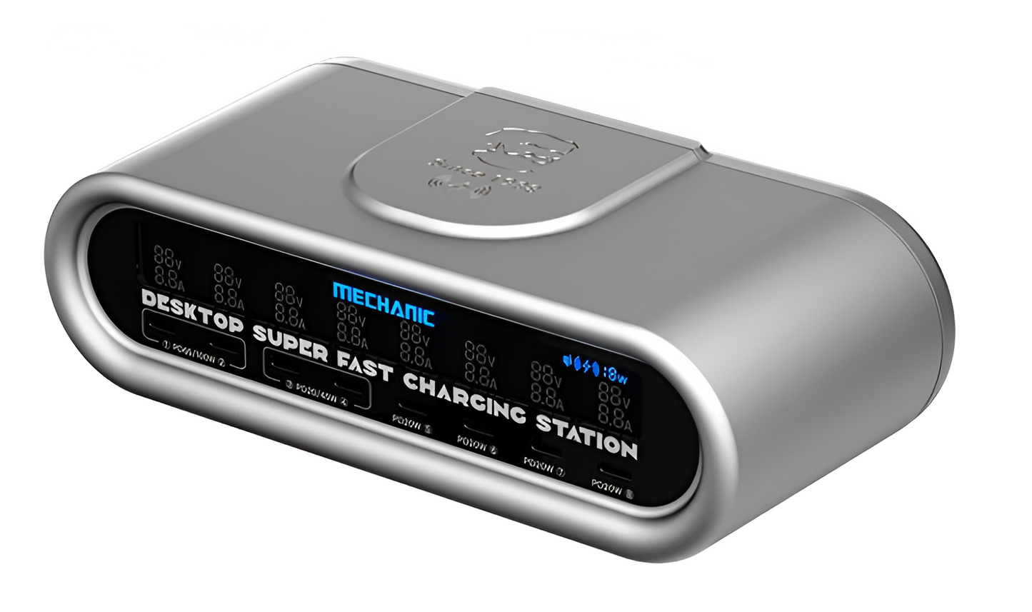 MECHANIC MULTIPUERTO E POWER MAX 8 PUERTOS TIPO C , 1 CARGA INALAMBRICA , 100W , 45W , 25W