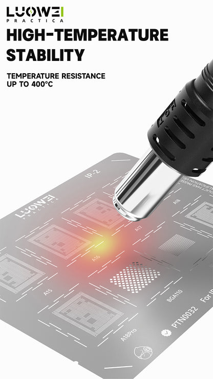 LUOWEI JUEGO STENCIL PARA MEMORIAS ANDROID - IPHONE (13pzas) CPU A9-A18 Pro, MTK, KIRIN, CPU QUALCOMM, BGA, Snapdragon