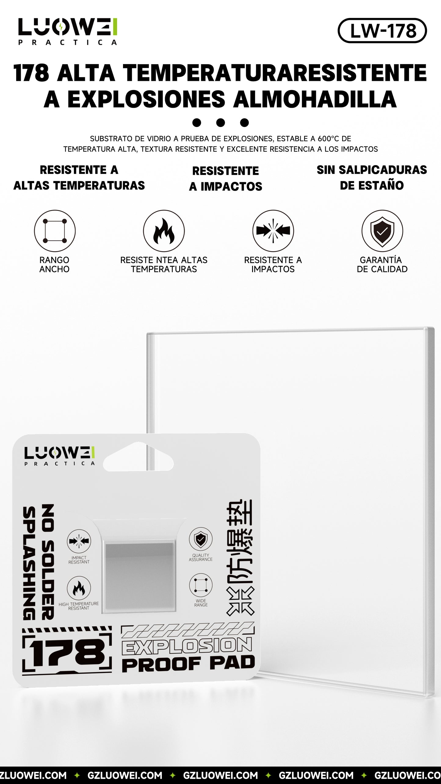 LUOWEI PROTECTOR DE VIDRIO RESISTENTE A ALTAS TEMPERATURAS LW-178