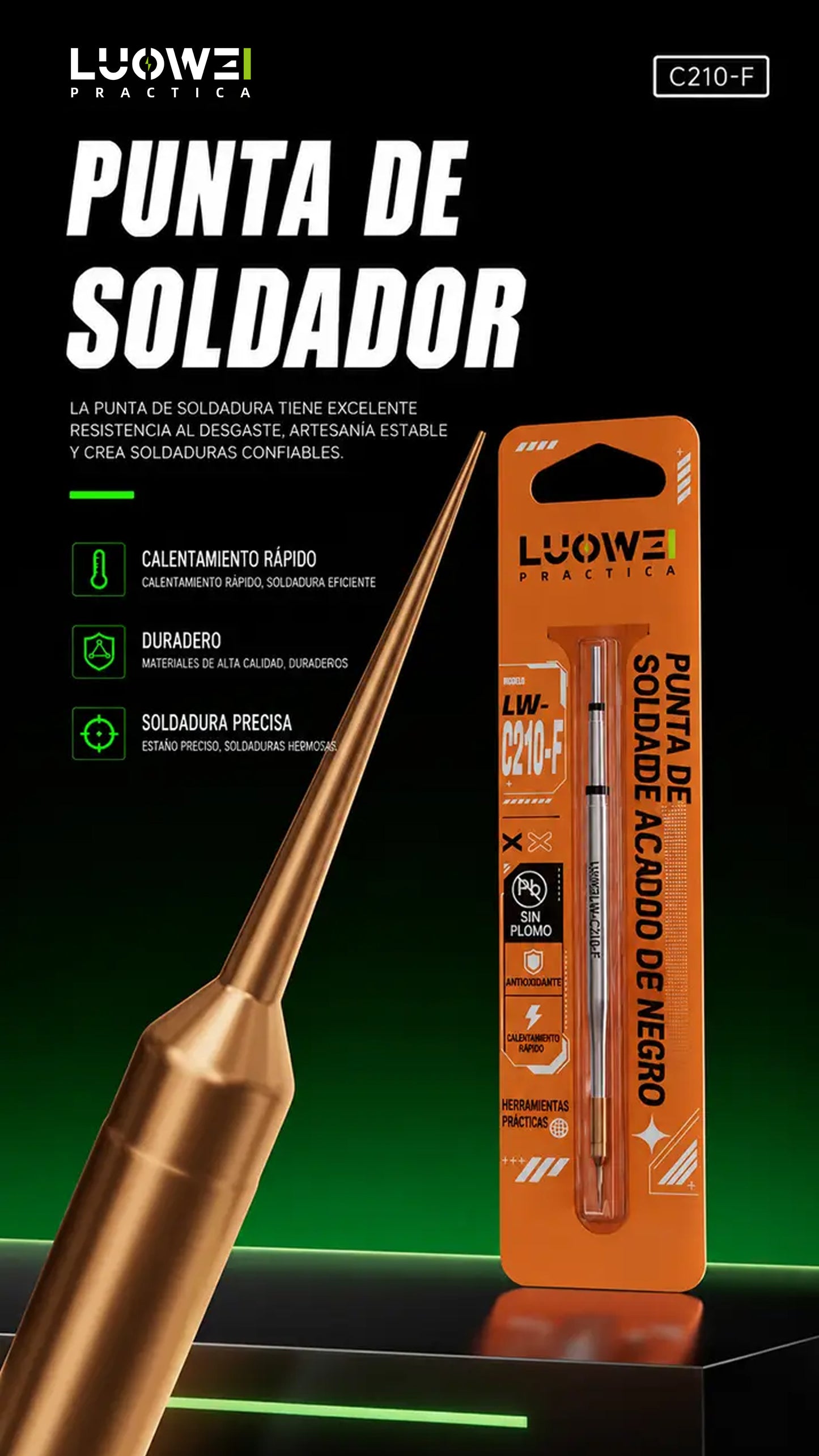LUOWEI PUNTA RECTA ANTIOXIDANTE PARA CAUTIN LW-C210-F