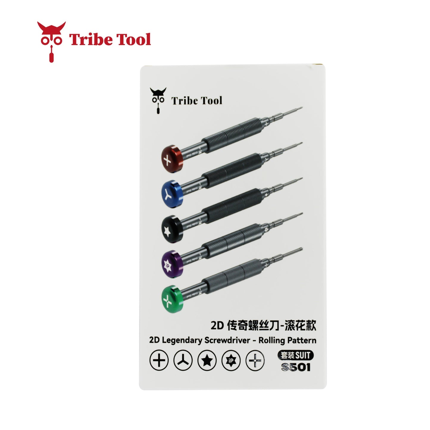 TRIBE TOOL JUEGO DE DESARMADORES S501 2D, 5 EN 1 +1.3 / Y0.6 / *0.8 / T5 / +2.5