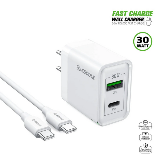 ESOULK CARGADOR DE PARED  30W CON CABLE 1.5m BLANCO