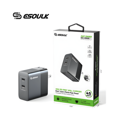 ESOULK CARGADOR DE PARED 45W CON 2 SALIDAS TIPO C SIN CABLE