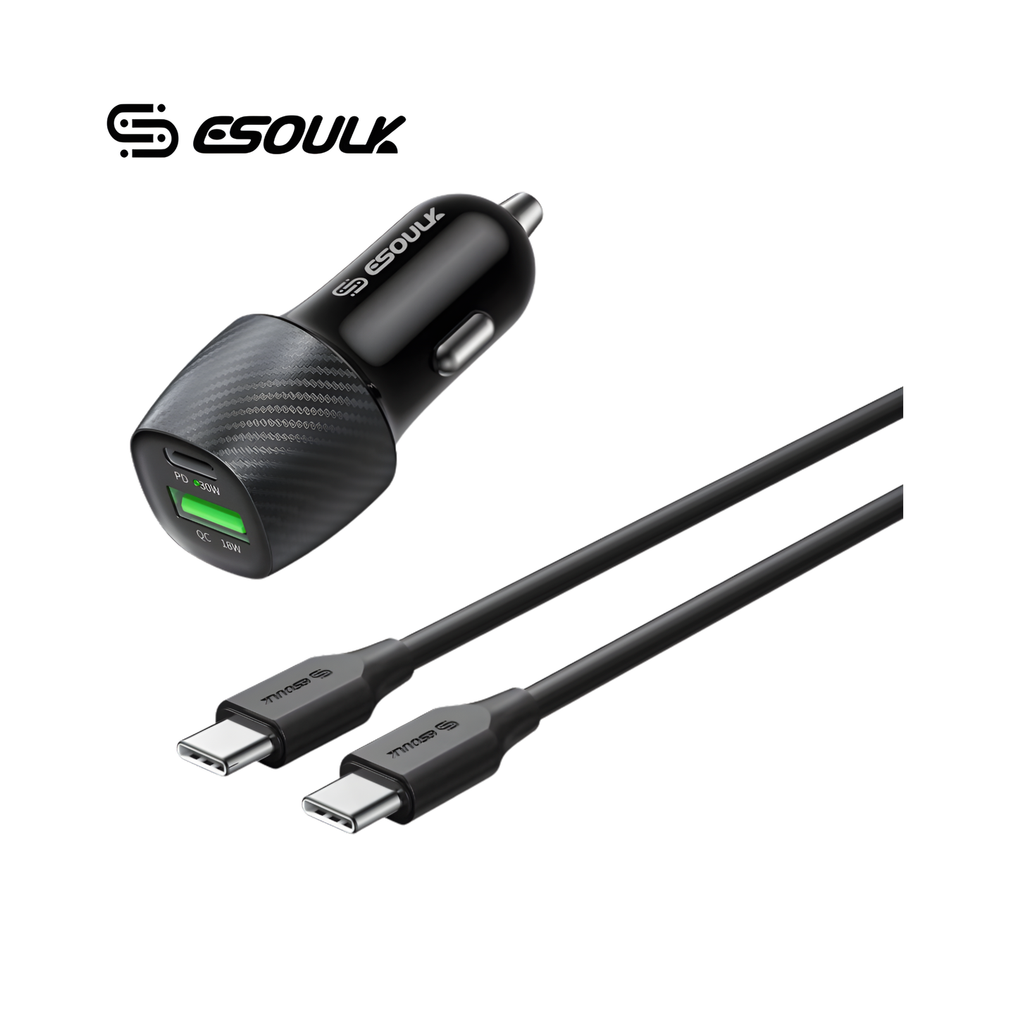 ESOULK CARGADOR DE CARRO 48W CON CABLE .9m NEGRO