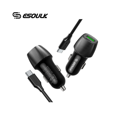 ESOULK CARGADOR DE CARRO 48W CON CABLE .9m NEGRO