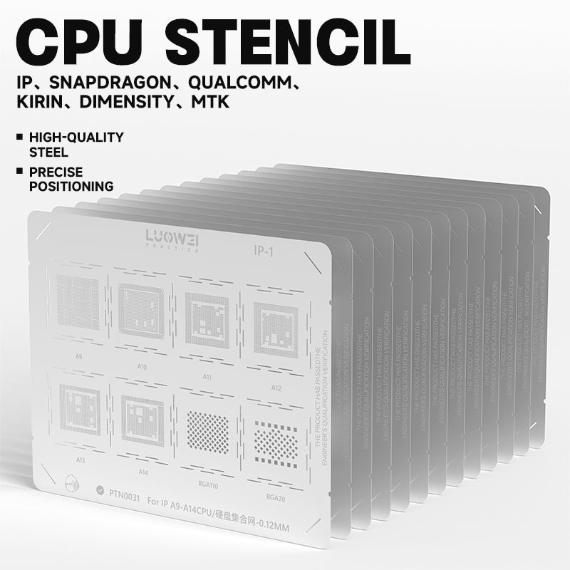 LUOWEI JUEGO STENCIL PARA CPU (13pzas) - MTK - iPhone A9-A18 Pro - HiU - SD