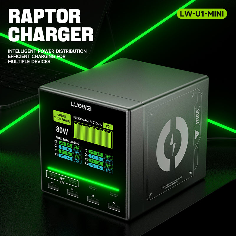 LUOWEI MULTIPUERTO RAPTOR 80W, 4 ENTRADAS TIPO C, 4 USB LW-U1 MINI