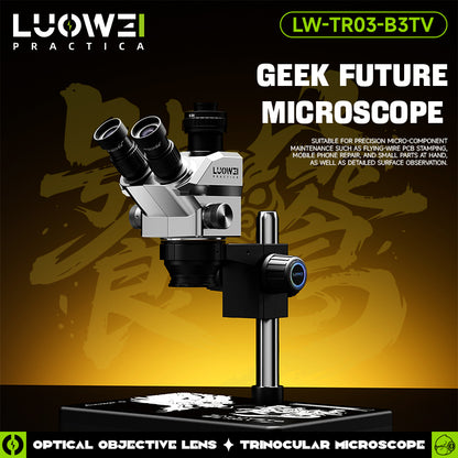 LUOWEI MICROSCOPIO TRINOCULAR GEEK FUTURE LW-TR03-B3TV 7-68x CON ARO DE LUZ LW-LS01