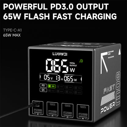 LUOWEI MULTIPUERTO RAPTOR SMART 80W,4 ENTRADAS TIPO C (1C 65W MAX),4 ENTRADAS USB (1 USB 65W) LW-U1S