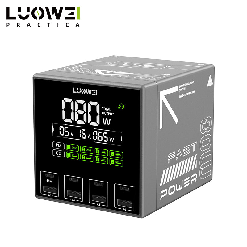 LUOWEI MULTIPUERTO RAPTOR SMART 80W,4 ENTRADAS TIPO C (1C 65W MAX),4 ENTRADAS USB (1 USB 65W) LW-U1S