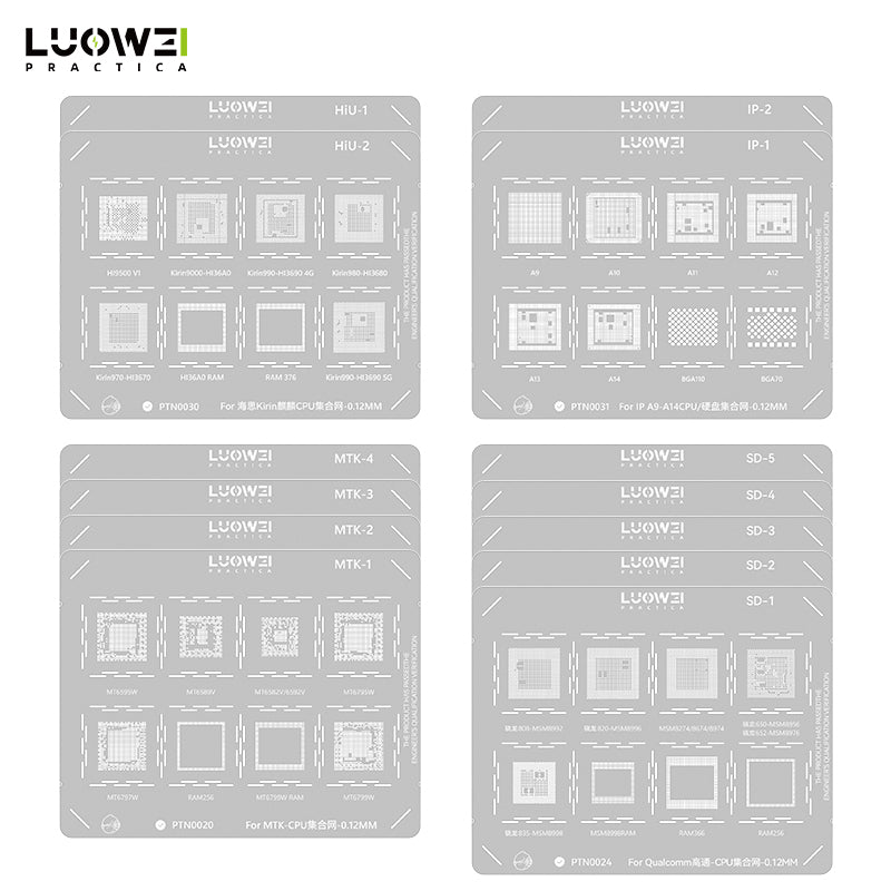 LUOWEI JUEGO STENCIL PARA CPU (13pzas) - MTK - iPhone A9-A18 Pro - HiU - SD