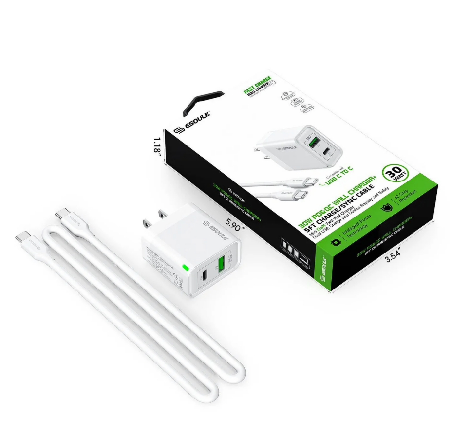 ESOULK CARGADOR DE PARED  30W CON CABLE 1.5m BLANCO