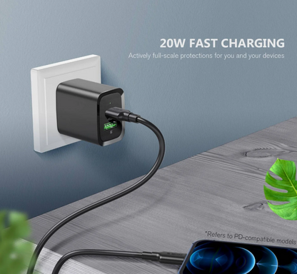 ESOULK CARGADOR CARGA RAPIDA 20W CON CABLE DE TIPO C A TIPO C NEGRO