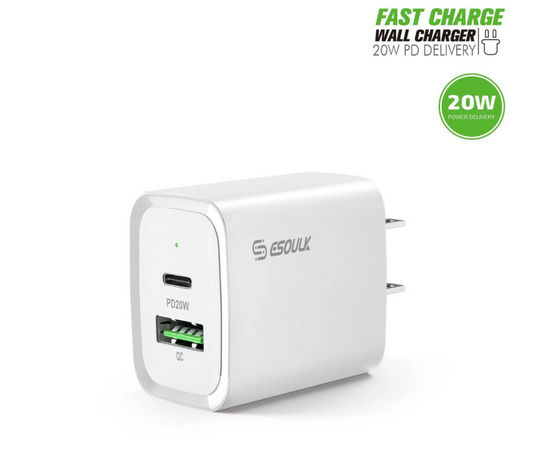 ESOULK CARGADOR DE PARED CARGA RAPIDA 20W BLANCO