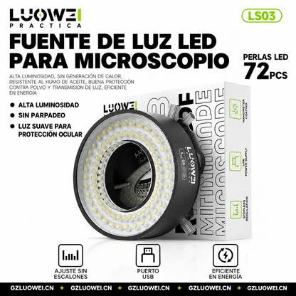 LUOWEI MICROSCOPIO TRINOCULAR TR01 7050X CON SOPORTE GK04 (INCLUYE ANILLO DE LUZ LS03)