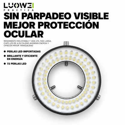 LUOWEI MICROSCOPIO TRINOCULAR TR01 7050X CON SOPORTE GK04 (INCLUYE ANILLO DE LUZ LS03)