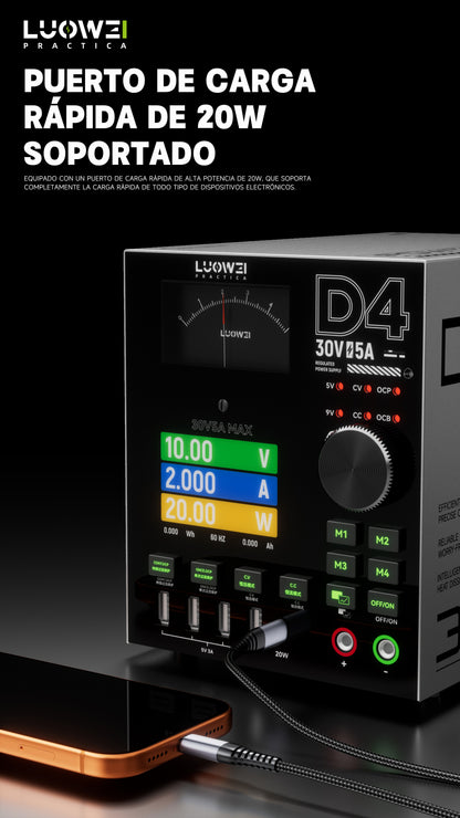 LUOWEI FUENTE DE ALIMENTACION AMPERIMETRO Y MULTIPUERTO D4, 150W 30V5A