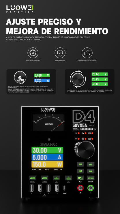LUOWEI FUENTE DE ALIMENTACION AMPERIMETRO Y MULTIPUERTO D4, 150W 30V5A