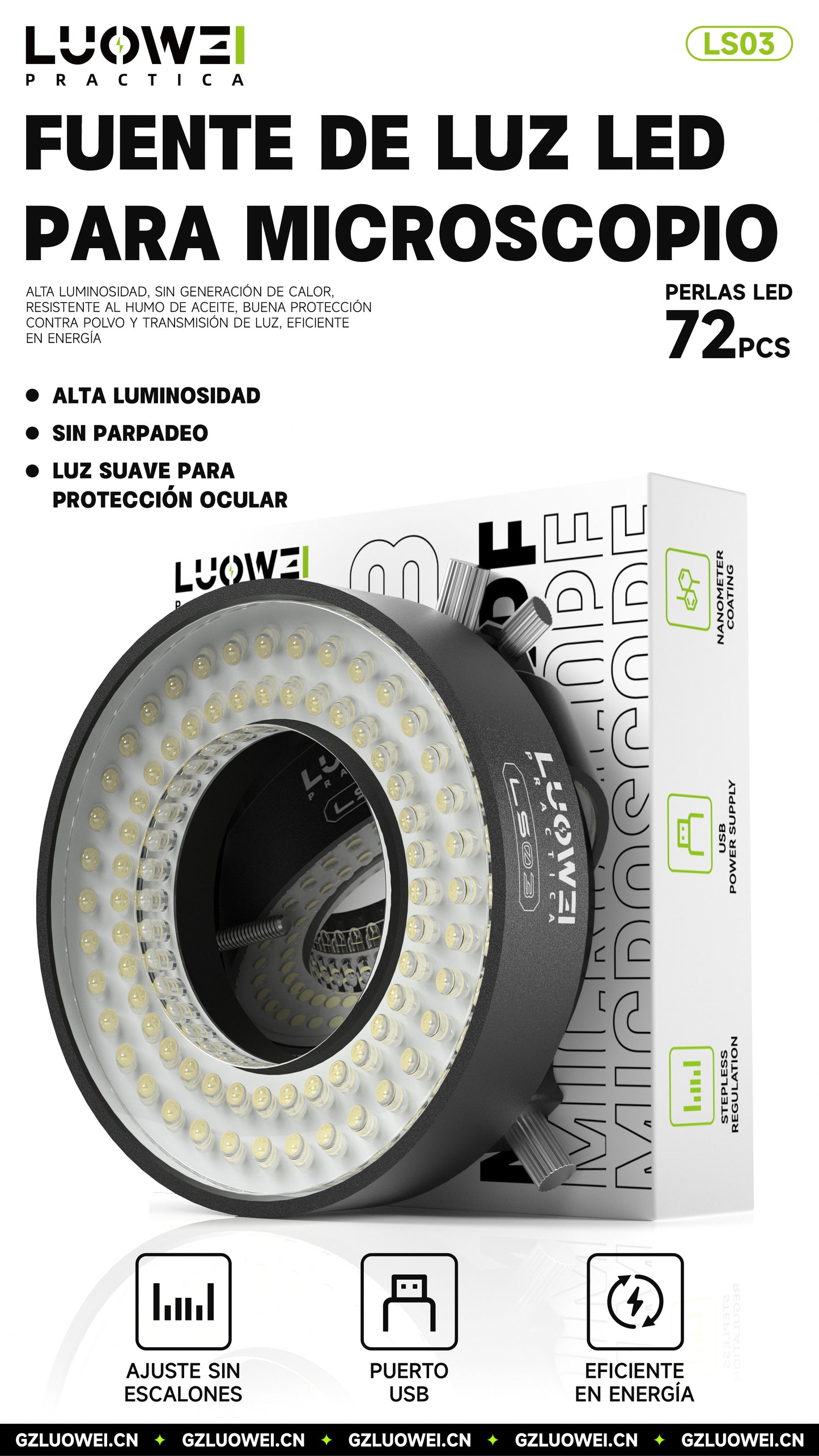 LUOWEI ANILLO DE LUZ PARA MICROSCOPIO LS03