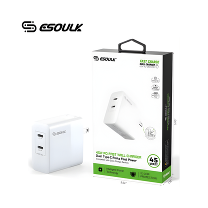 ESOULK CARGADOR DE PARED 45W CON 2 SALIDAS TIPO C SIN CABLE
