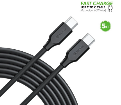 ESOULK CABLE DE CARGA Y DATOS TIPO C A TIPO C DE 60 WATTS DE 1.5 METROS NEGRO