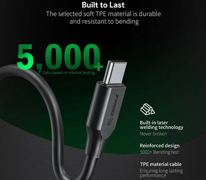 ESOULK CABLE DE CARGA Y DATOS TIPO C A TIPO C DE 60 WATTS DE 1.5 METROS NEGRO