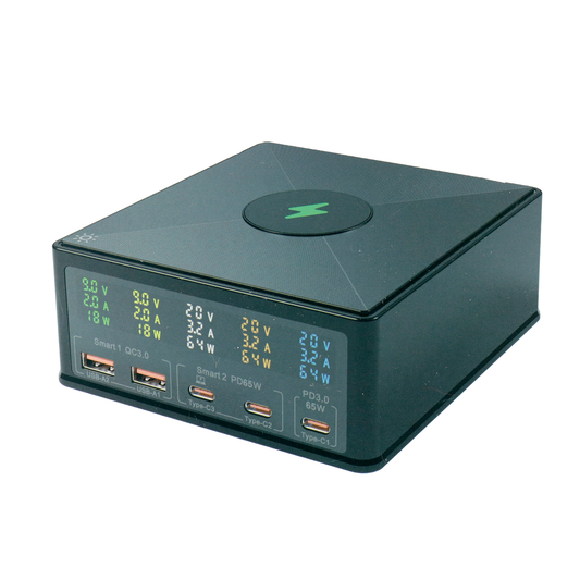 MULTIPUERTO CARGA INALAMBRICA 2 USB , 3 TIPO C , CARGA RAPIDA