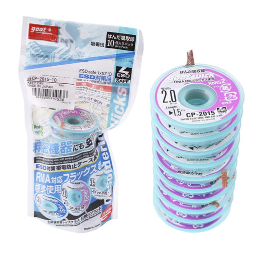 GOOT WICK MALLA DESOLDADORA 2mm X 1.5M PAQUETE CON 10 PIEZAS